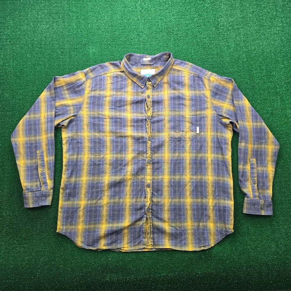 Columbia Shirt Mens 2XL Blue Yellow Plaid Button Down Regular Fit Outdoors